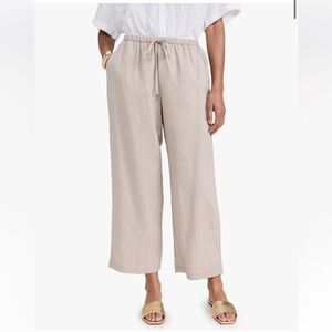 Splendid Linen Blend Cropped Wide Leg Pants Khaki Tan Almond Beige